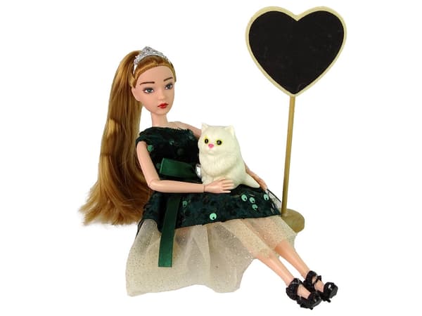 Mode-dukke Emily 30 cm med kat, der laver lyd, og træhjerte