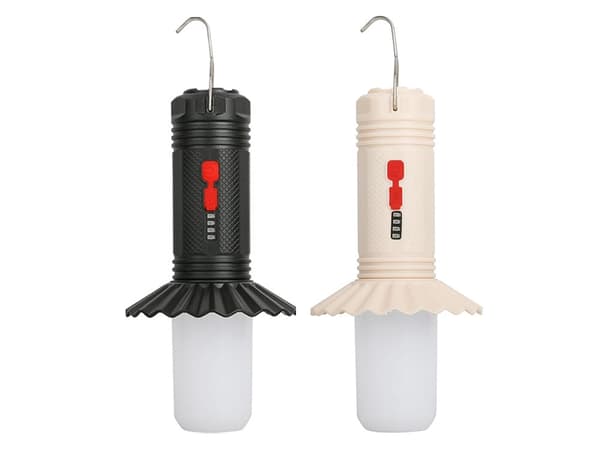 LED-campinglampe med powerbank, USB-C, 3 lysindstillinger, 24 cm (sort/hvid)