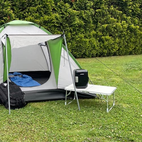 Fällbart campingbord 60x40x26 cm MDF/aluminium beige max 15 kg