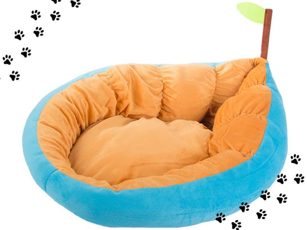 Hund- og kattebed plys bladform 52x45 cm skridsikker underside