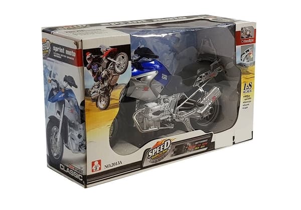 Batteridriven leksaksmotorcykel 1:8 med ljus och musik, blå