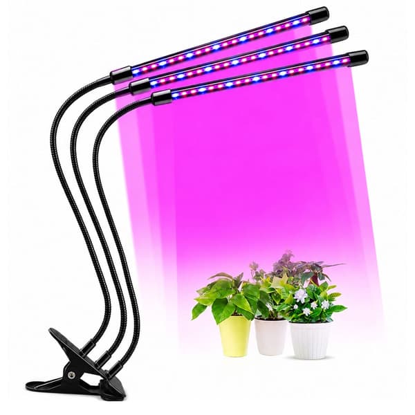 LED-vækstlys 30W klemme-lampe 3-armet 9 niveauer timer USB/230V