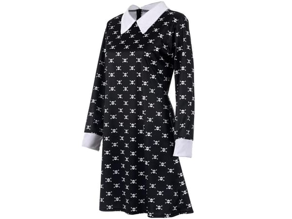 Wednesday Addams -mekko lapsen asu musta/valkoinen 115–125 cm polyesteri