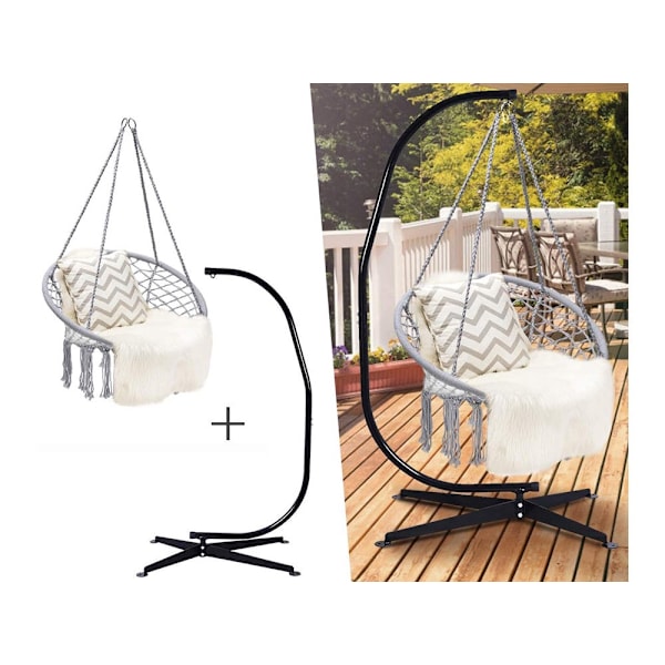 Hängande fåtölj hängstol boho grå max 120 kg sittbredd 60 cm