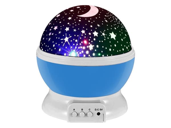 Stjerneprojektor natlampe 360° rotation USB/batteri blå 11x14 cm