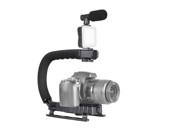 Vlog-kit til smartphone stativ mikrofon LED-lampe Bluetooth-fjern sort