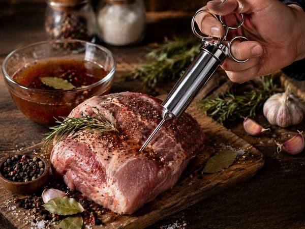 Marinadesprøjte 60 ml rustfrit stål med 3 nåle 2 børster
