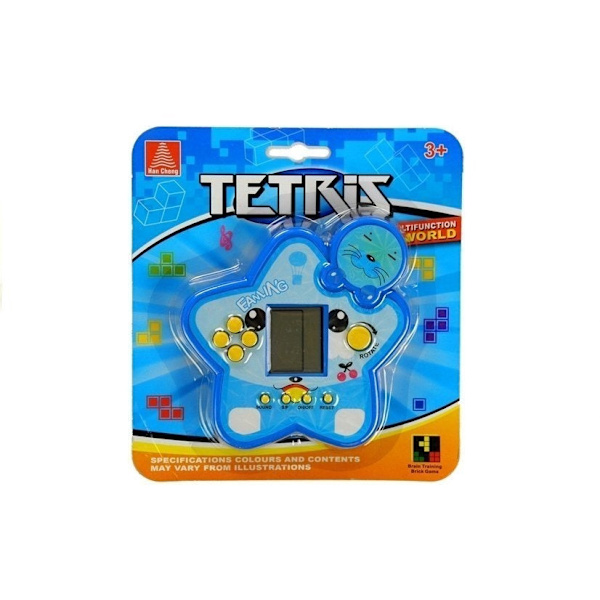 Elektroniskt Tetris-spel handhållet 11 cm, blå, 2xAA (ingår ej)