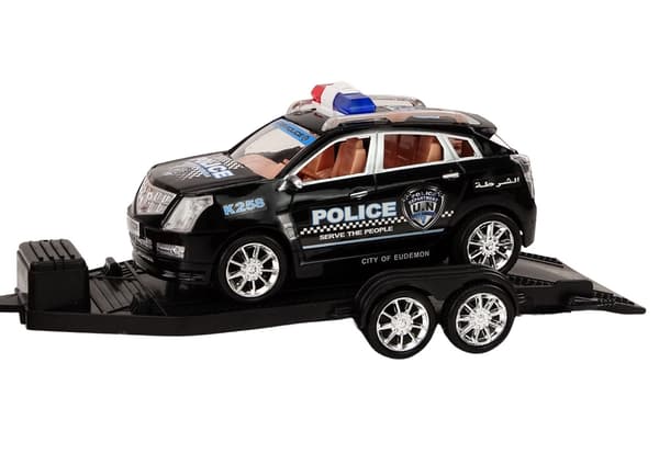 Polisbil leksaksset polispickup med bärgningsvagn och off-road bil