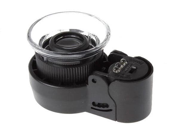 Juvelerlup 45x med 2 LED + UV, linse 21 mm, sort, etui