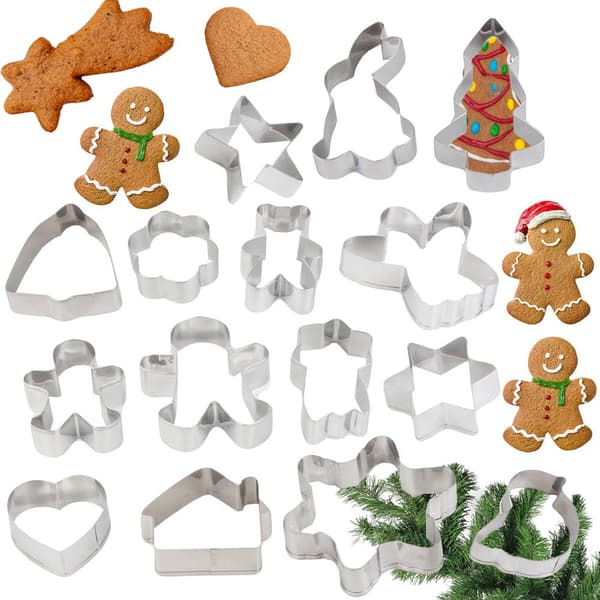Peberkageforme julemotiv i stål 15-pack sølv 5,5–9 cm