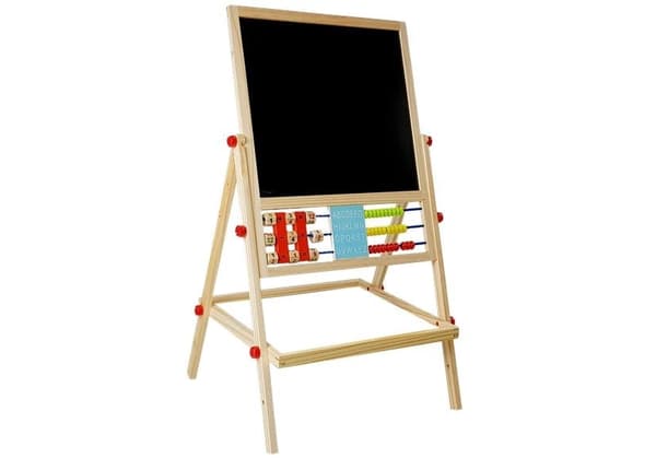 Sort kridttavle til børn 3+ med hylde, magneter, kridt & svamp 67 cm