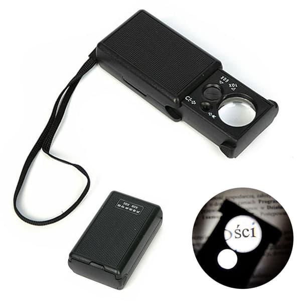 Juvelerlupe 30x/60x med LED og UV, inkl. batterier
