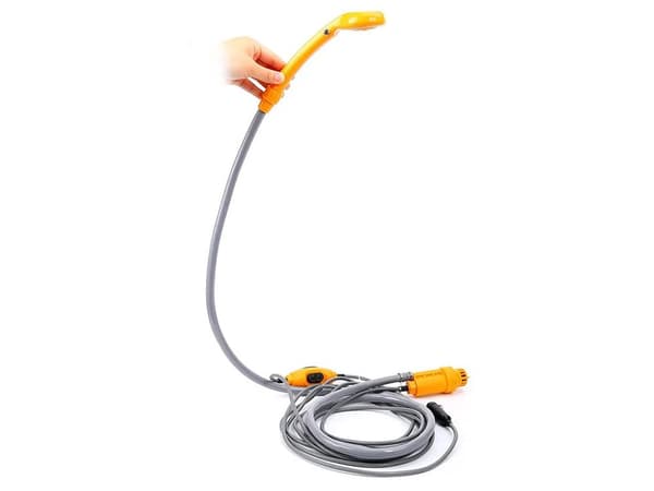 Campingbruser 12V til bil/autocamper med pumpe og slange, grå/orange