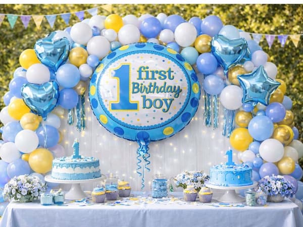 Folieballon tal 1 First Birthday 45 cm, tilfældig farve, 1 stk