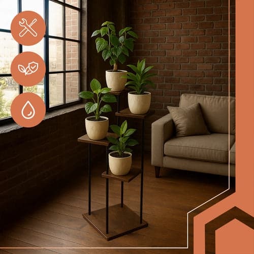 Blomsterreol 5 niveauer metal/MDF 108 cm sort/træ