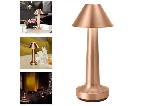 Bordlampe LED genopladelig touch dimbar 3 indstillinger kobber 23,5 cm