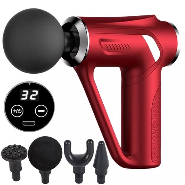 Massagepistol 32 intensitetsniveauer 4 massagehoveder USB-C rød
