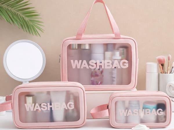 Necessärset 3 delar med transparent front rosa 30x20x8 cm