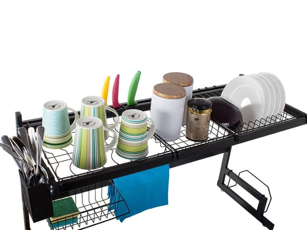 Diskställ över diskho med bestickhållare 6 krokar svart 85 cm