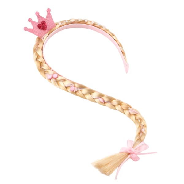 Hårband med lång blond fläta 50 cm och prinsesskrona, barn