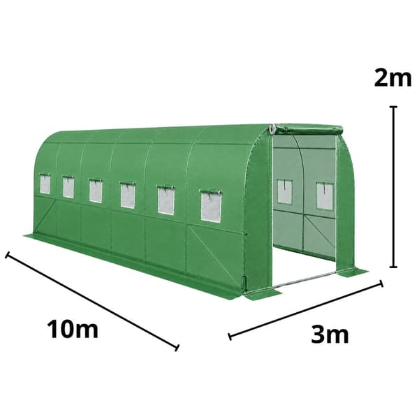 Växthustunnel polytunnel 30 m² 10x3x2 m UV12 PE 140 g/m²