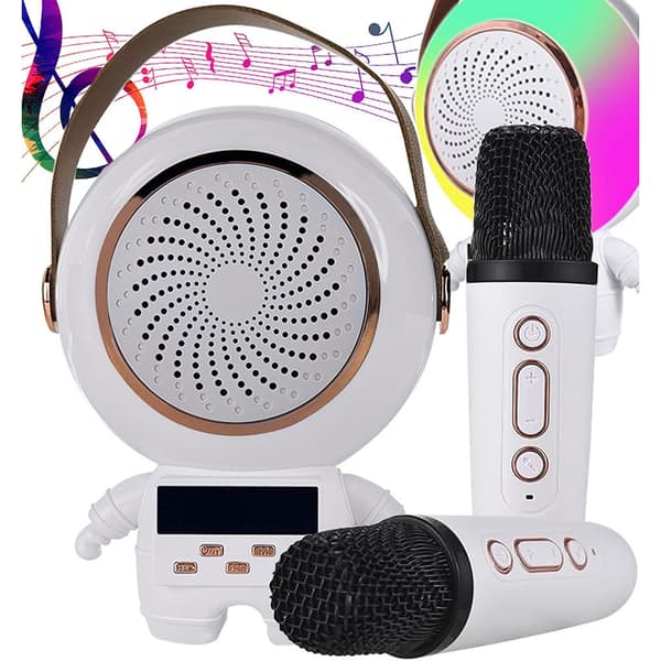Karaokajärjestelmä Bluetooth-kaiutin LEDillä ja 2 langattomalla mikrofonilla