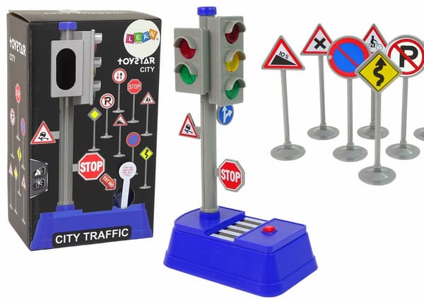 Pædagogisk trafiklyssæt med skilte, lys & lyd, 8 skilte, 3+