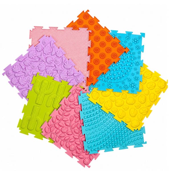 Sensorinen silikonipalapeli-matto, 12 osaa, 25x25 cm, lapsille