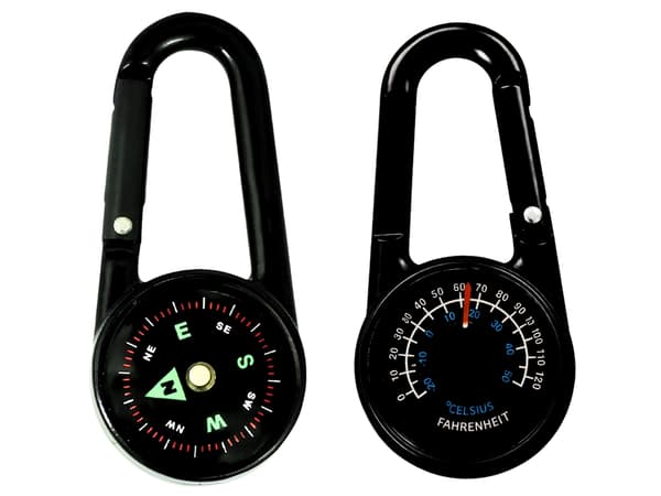 Karbinhakekompass med analog termometer -20 till 50°C svart