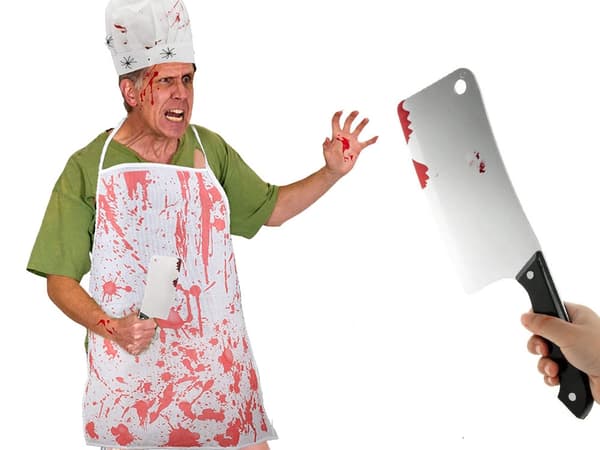 Halloween-kniv cleaver i plastik med blodig effekt 1-pack