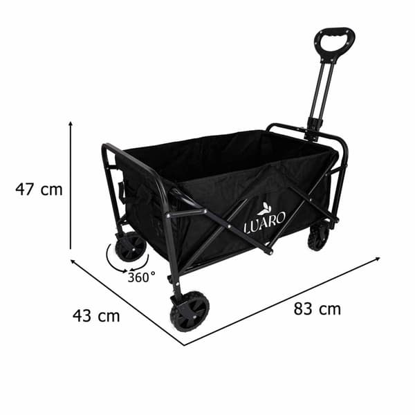 Sammenklappelig transportvogn 100L 100 kg med brede hjul sort