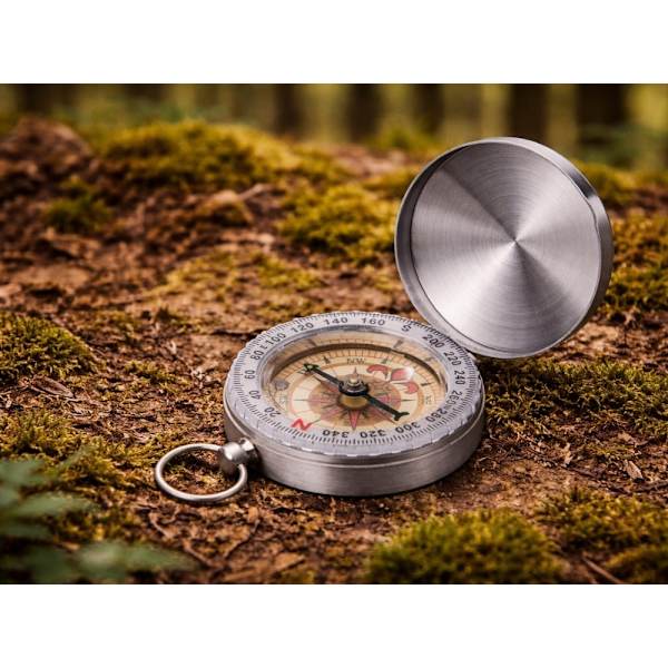 Fickkompass med fluorescerande urtavla 360° låsbart lock silver