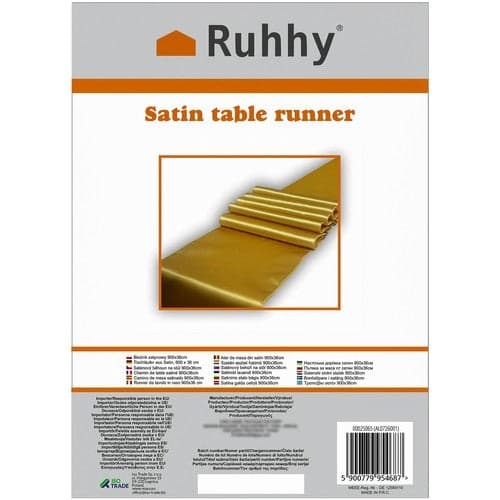 Satinduk guld 900x36 cm polyester bordsduk för fest och event