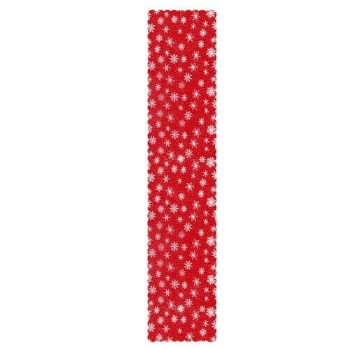 Julebordsløber 185x35 cm rød med hvide snefnug polyester