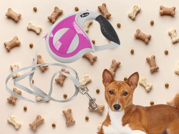 Automatisk hundeline 5 m til hund op til 20 kg rosa