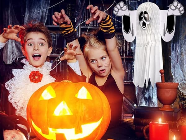 Hængende Halloween-spøgelse 3D papirsdekoration hvid 36 cm foldbar