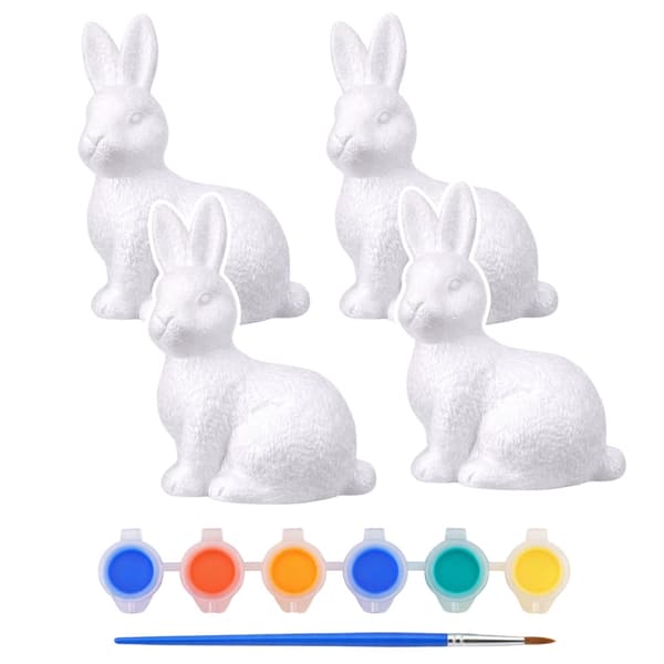 Maalaussetti polystyreenipupuja 7 cm 4-pack kanssa 6 väriä ja sivellin