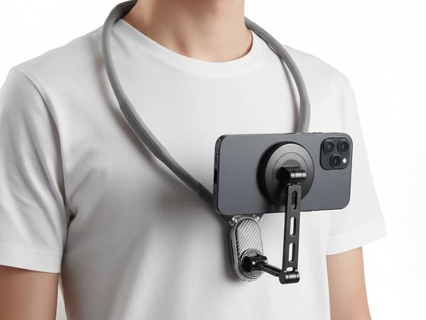 Magnetisk mobilholder til halsen/nakken silikone sort 66 cm med rem