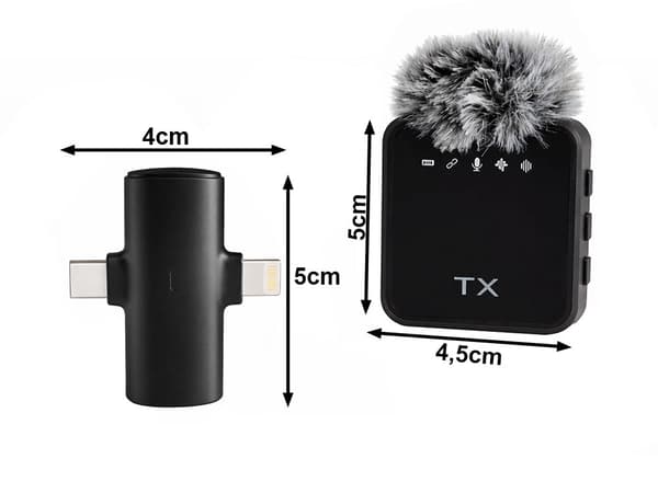 Langaton mikrofoni-setti puhelimeen 2 lavalier USB-C/Lightning 2,4 GHz