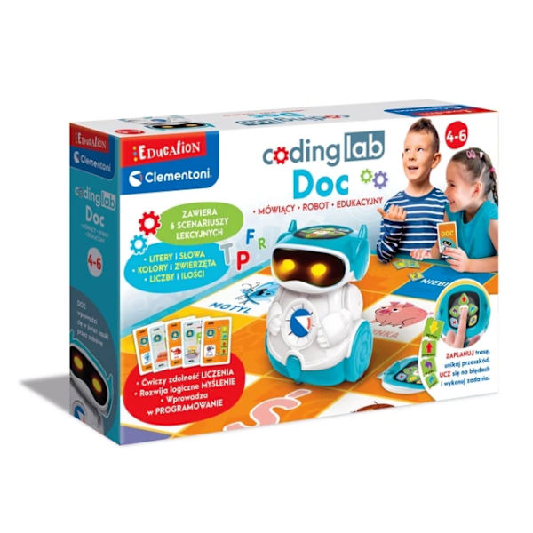 Programmeringsrobot til børn 4–6 år DOC med spilleplade og kort