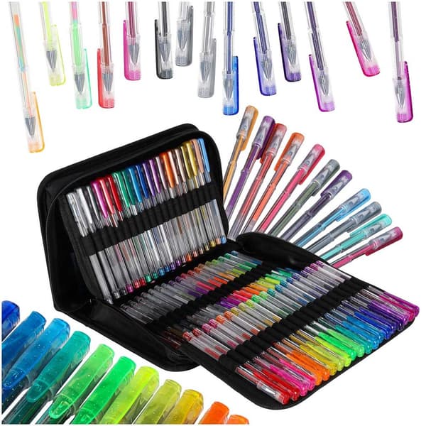 Gelpen-sæt 100 stk + 100 refiller glitter/metallic/neon i etui