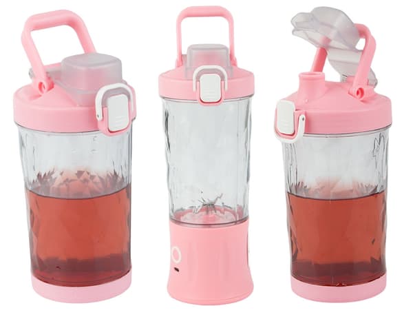 Bærbar USB-blender 600 ml rosa 6 blad isknusfunktion Type-C