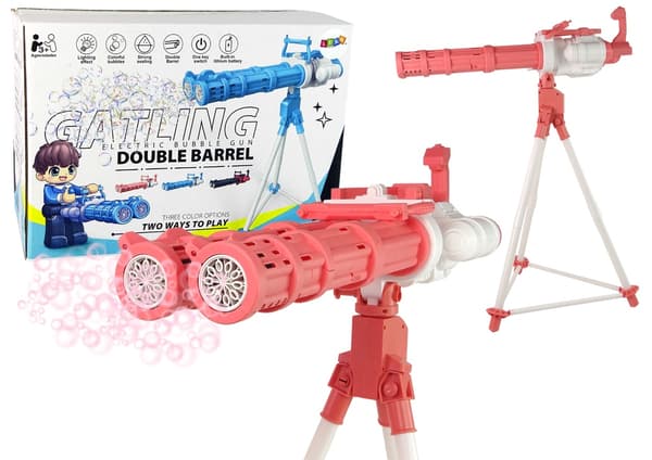 Såpbubbelpistol på stativ rosa, batteri+laddkabel, 4 bubbelvätskor