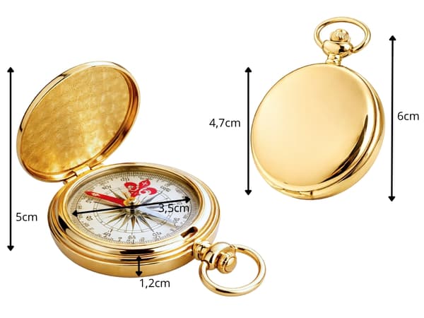 Taskukompassi metallia kulta 360° kannella 6x1,2 cm