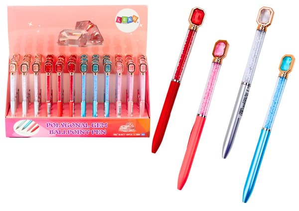 Kulspetspenna med diamantdekor blått bläck 48-pack (rosa/blå/röd/silver)