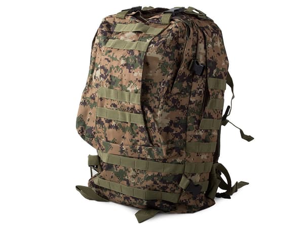Tactical rygsæk camouflage 48,5 l med bæltetaske og 2 sidelommer
