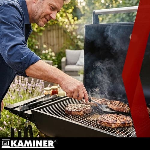 Hiiligrilli kannella ja lämpömittarilla 117x82x51 cm musta