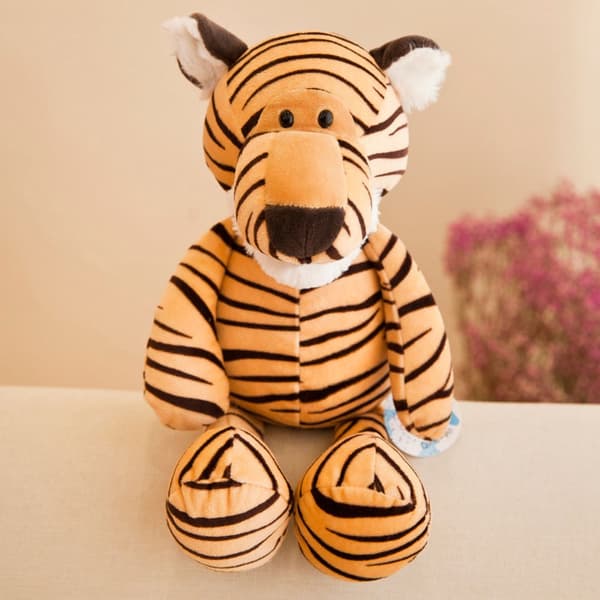 Plys-tiger 25 cm blødt krammedyr orange med sorte striber