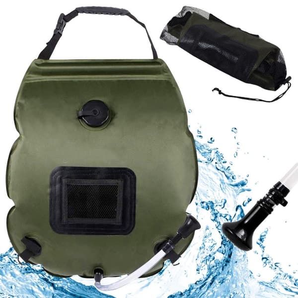 Campingdusch 20 L med temperaturindikator grön med slang och munstycke